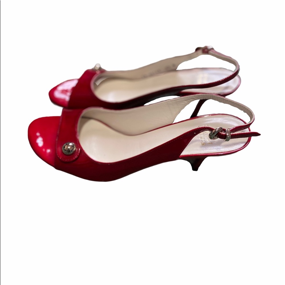 Stuart Weitzman Red Open Toe Slingback Heels - image 2